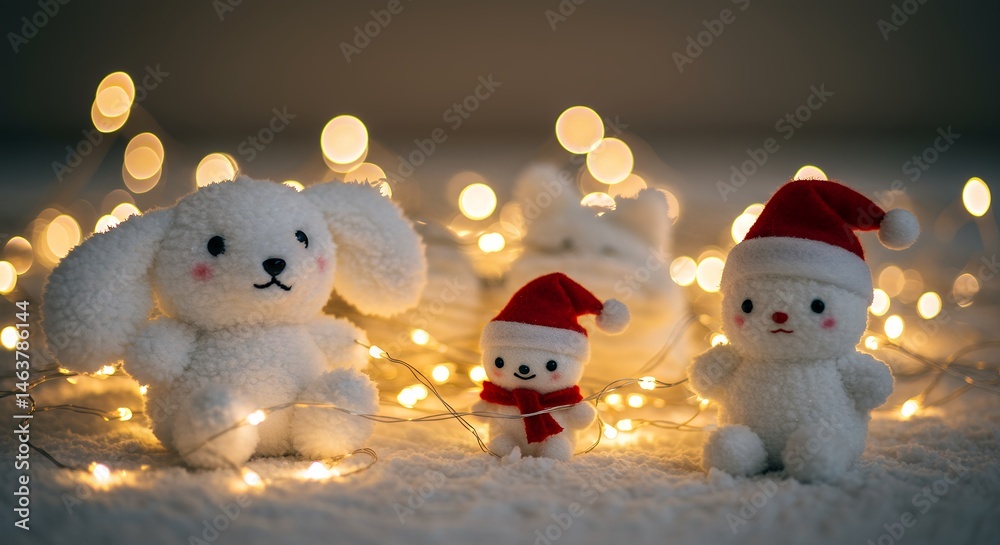 Obraz premium Kawaii Christmas Background with Bokeh, Festive Holiday Digital Art