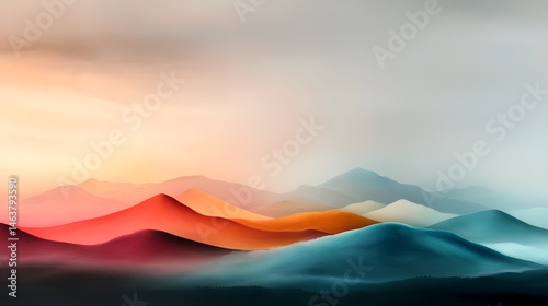 Serene pastel landscape with rolling hills and soft light