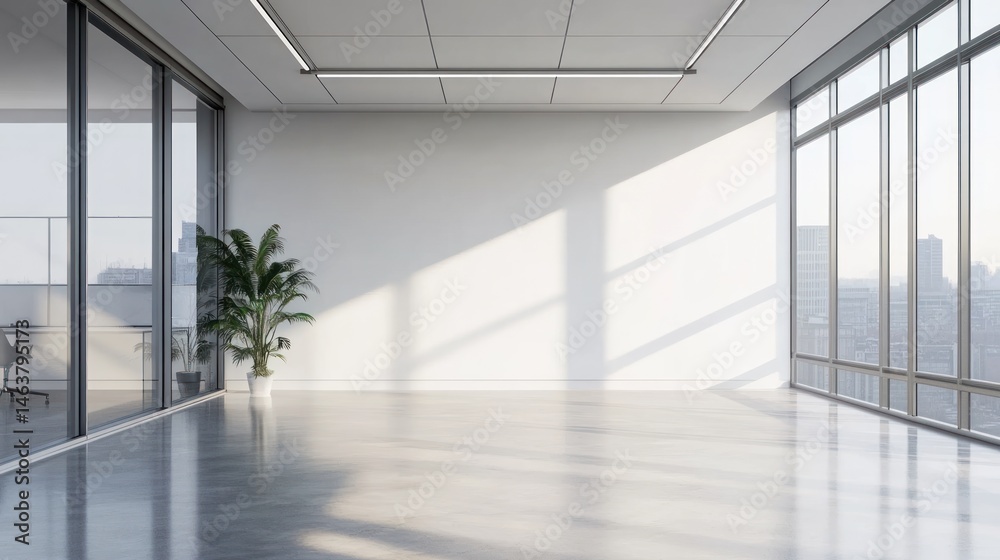 Fototapeta premium Modern, empty office space with city views