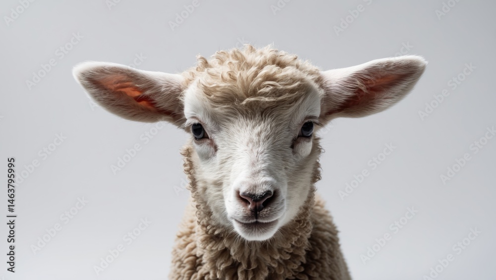 Obraz premium White and black sheep facing forward in front of a plain white background