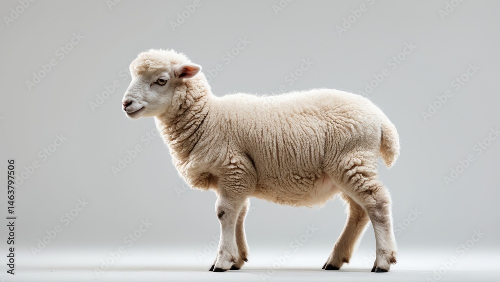 Obraz premium Young lamb smiling against green farm backdrop