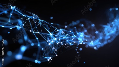 Futuristic blue digital network on dark background.