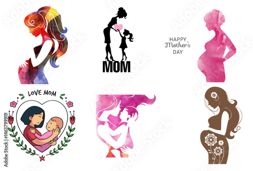 Unique Motherhood and Family Vector Graphics for Mother's Day
