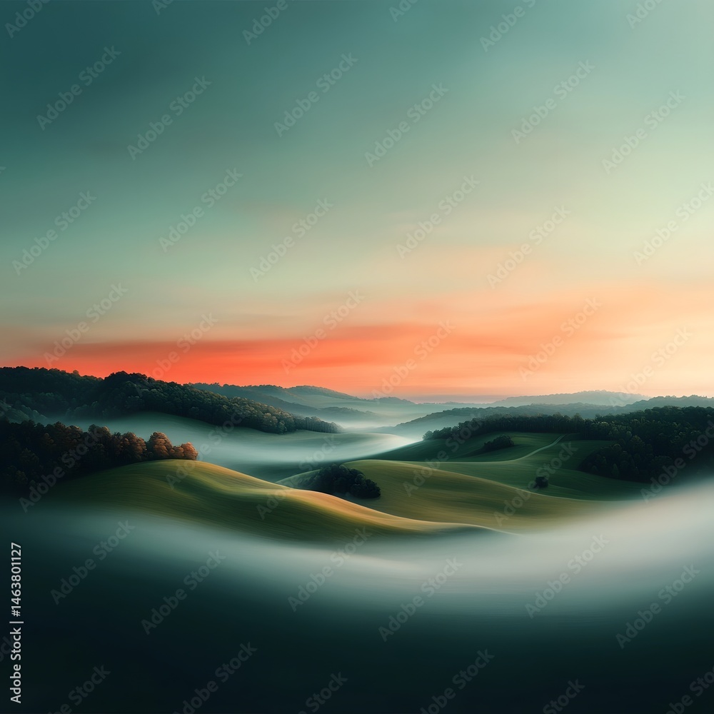 Fototapeta premium Serene pastel toned rural landscape at dawn or dusk