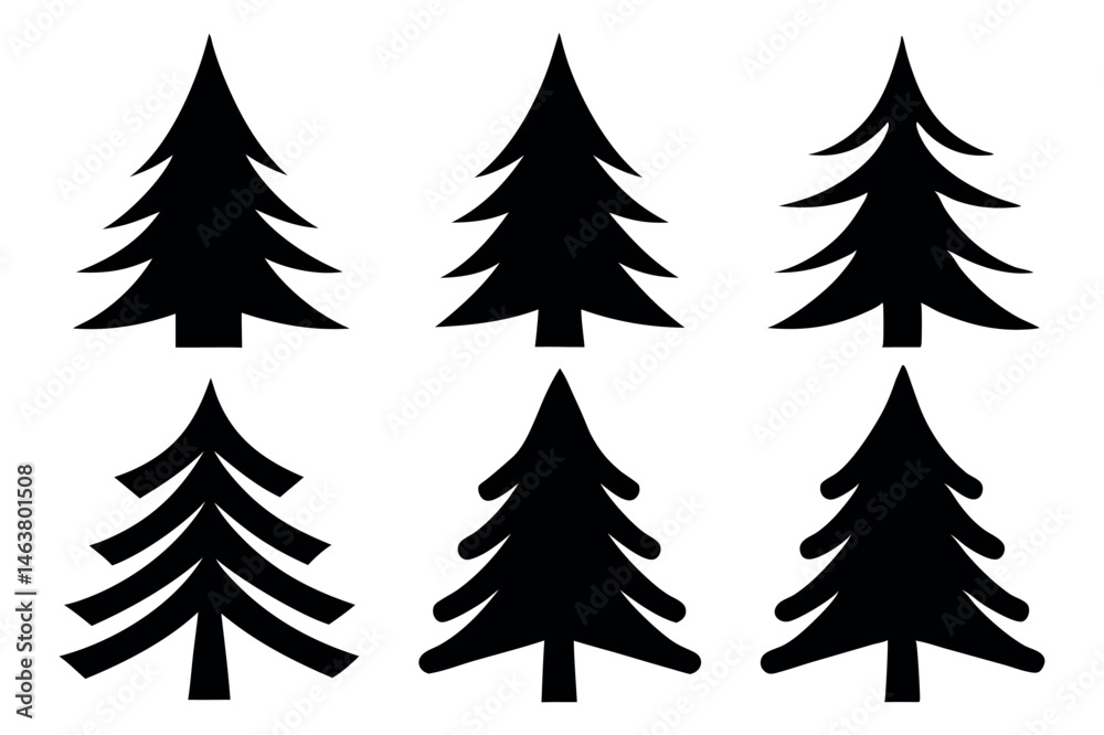 Obraz premium Christmas Tree Silhouettes Vector Holiday, Pine, Star