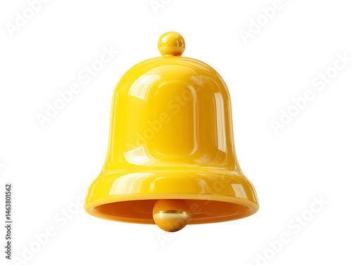 Bright Yellow 3D Rendered Bell on Transparent Background, PNG