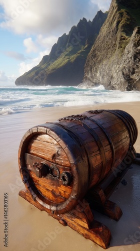 Wooden treasure chest on a beach