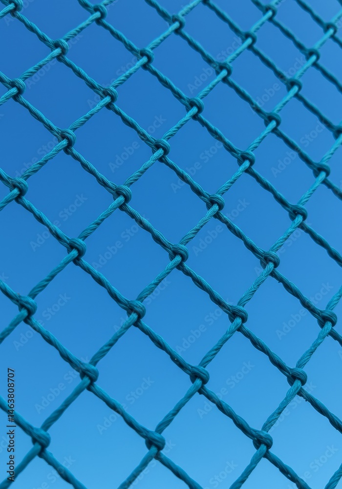Fototapeta premium Blue Net Against Clear Sky Background in an Outdoor Setting