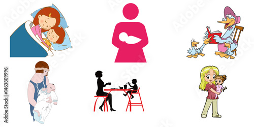 Diverse Motherhood Graphics Set: Editable Vector Icons
