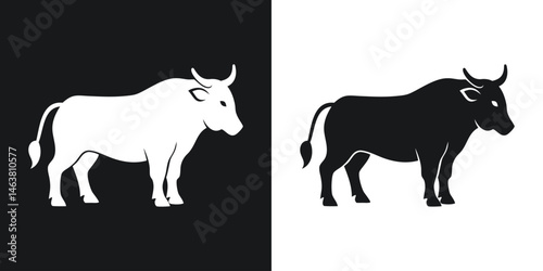 Simple silhouette of a bull in black and white showing symbol of strength