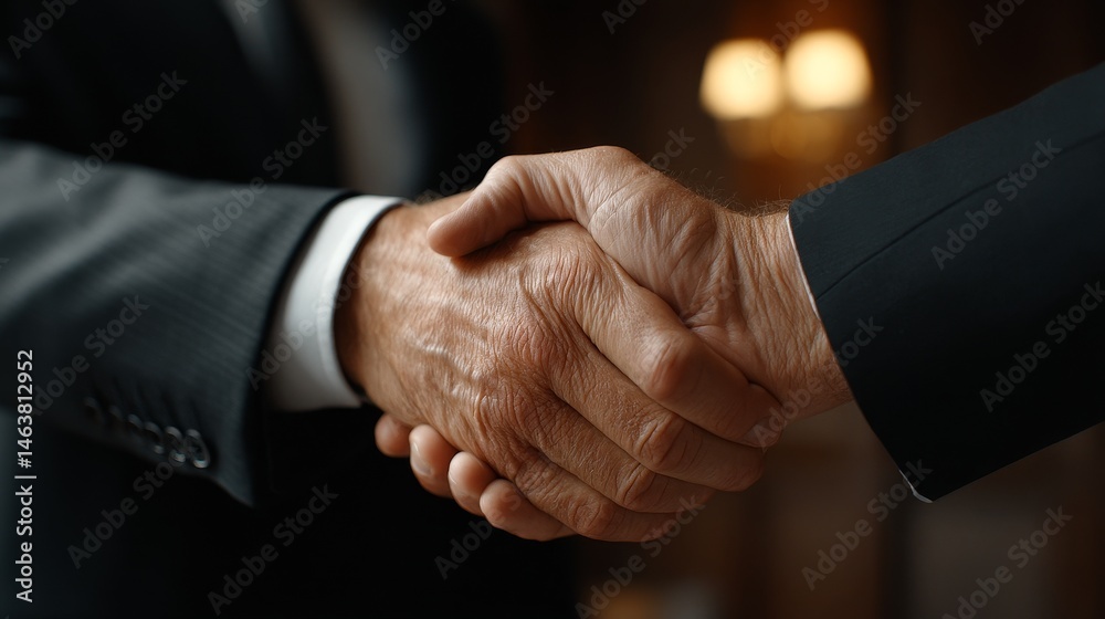 A small business owner shakes hands with a financier in a cozy office environment, with business charts visible in the background. They demonstrated their successful cooperative relationship.