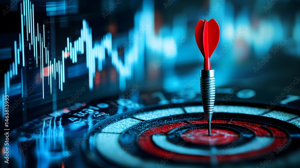 Fototapeta premium A focused dart target in the center of a business data graph.