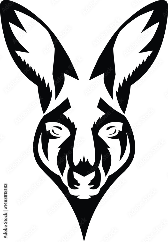 Fototapeta premium Geometric Kangaroo Head Vector Silhouette Featuring Bold, Angular Lines and Symmetrical Design, Ideal for Logos, Tattoos, Wildlife Illustrations, and Abstract Graphics