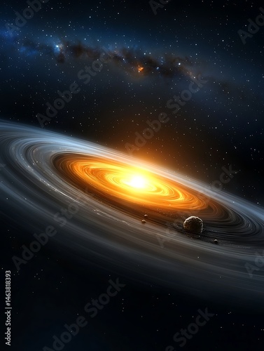 Cosmic spiral galaxy with glowing center