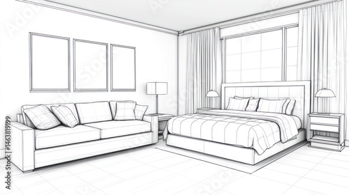 Architectural Sketch: Modern Bedroom Suite Design