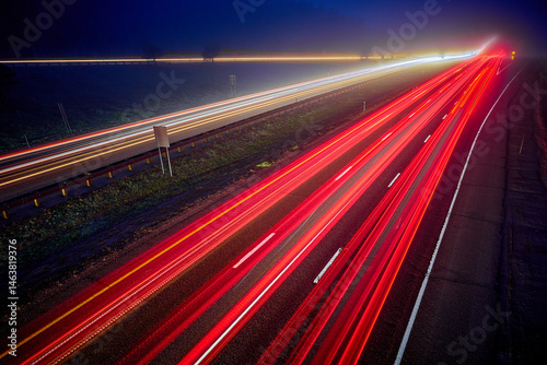 Divided highway in the fog