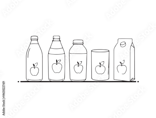 Hand drawn apple juice glass with fruit line art style
