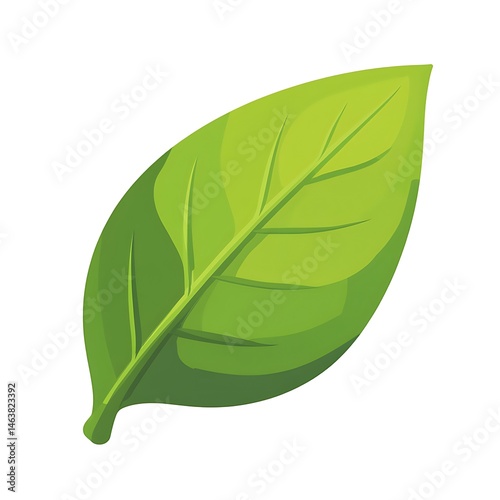 A flat green leaf icon on a white background with high resolution and no shading detail or gradients The design is simple and elegant with smooth lines and sharp edges using