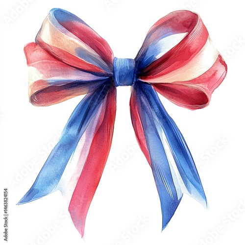 Watercolor Red White Blue Ribbon Bow Gift Decoration