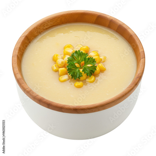 Corn soup in bowl isolated on transparent background