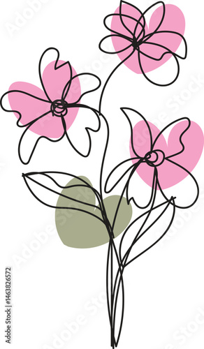 Vector illustration showcases a beautiful pink flower with abstract floral design, embodying spring nature and artistic beauty