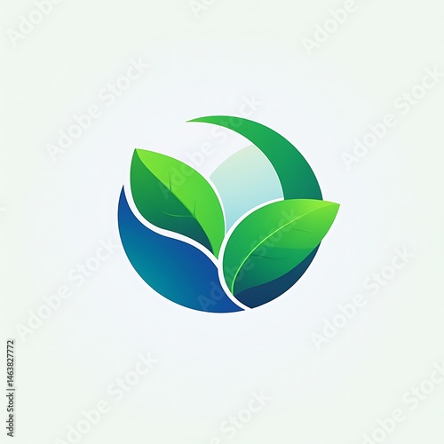 a green circle with two leaves inside it on a white background This logo is for an eco-friendly product brand featuring a simple flat design with minimalist style