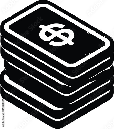 Stack of Money Bills Vector Silhouette Featuring a Neatly Arranged Pile of Banknotes with a Prominent Dollar Sign Symbol, Representing Wealth and Financial Stability