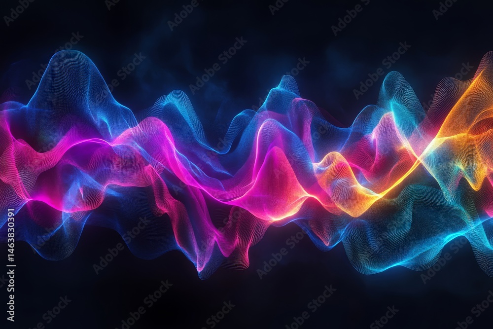 Fototapeta premium Colorful sound waves visualized from headphones, abstract waveform representation of music and audio frequencies in vibrant colors