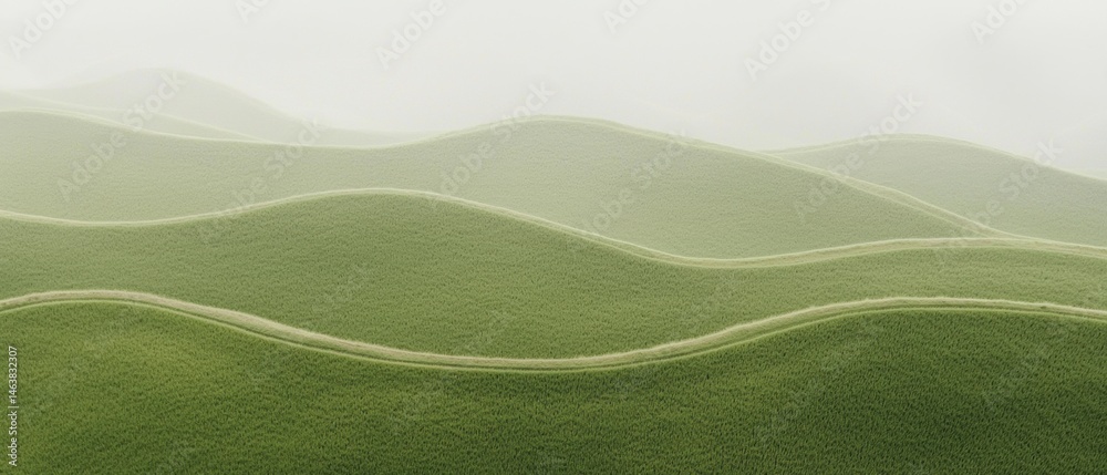 Harmonious Artistic Nature Rolling green hills in misty light aesthetic content for Instagram social media branding and marketing