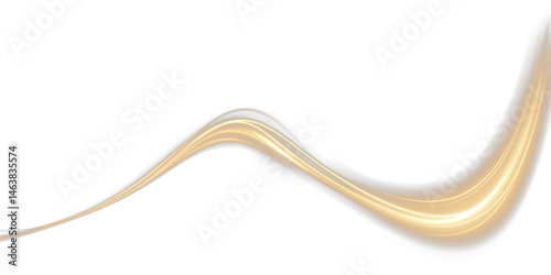 Glowing Golden Spiral Light Trail Effect – Abstract Twisting Shine, Sparkling Energy Line, Futuristic Speed Glow, Magic Swirl Motion Design with Transparency for Illustration or Banner.PNG