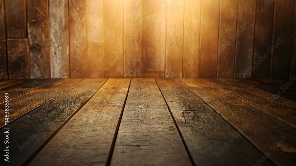 Rustic wooden floor and wall backdrop with warm lighting Rustic wooden floor and wall backdrop with warm lighting