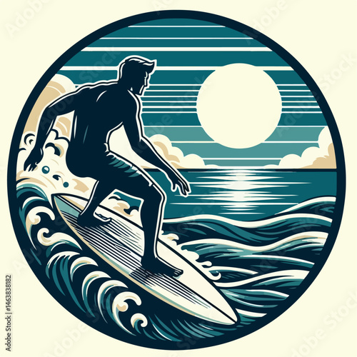 Photography Illustration of a man surfing on the beach
