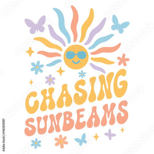 chasing sunbeams - Boho Retro Summer T-shirt Vector, Boho sunset sunshine illustration, natural Vintage Summertime design Sublimation 
