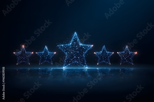 Five glowing star rating system excellence achievement success business award concept