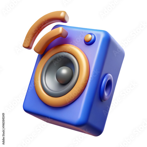 Cute 3D Wireless Speaker Icon Vibrant Blue and Orange Design on Transparent Background