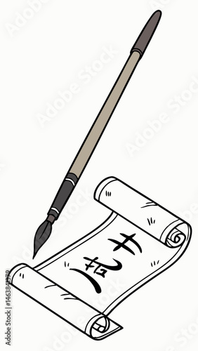Calligraphy Brush and Scroll Display Traditional Asian Art Culture in a Tranquil Setting
