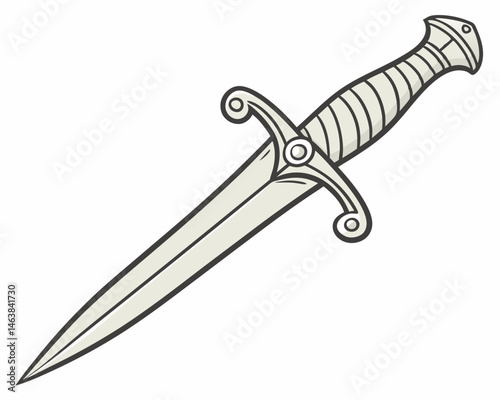 Sharp Dagger Resting on a Neutral Background With Intricate Handguard Design
