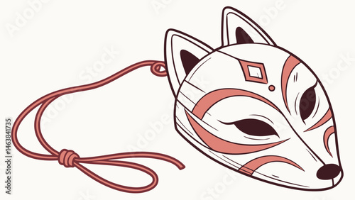 Fox Mask With Intricate Designs and a Traditional Tie Displayed Against a Neutral Background