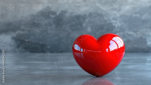 Glossy red heart on gray for romance