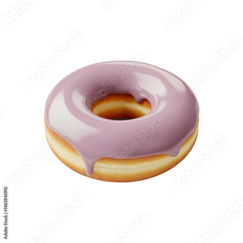 Sugar Glazed Donut with Dripping Glaze on White Background