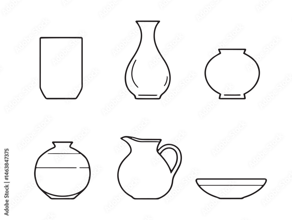modern clay pot with simple line art drawing modern clay pot with simple line art drawing