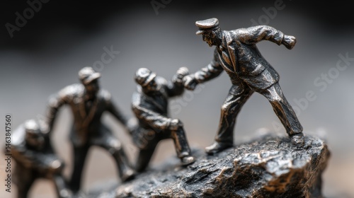 Standing tall with team: boss figure on teammate is back, metaphor for shared success