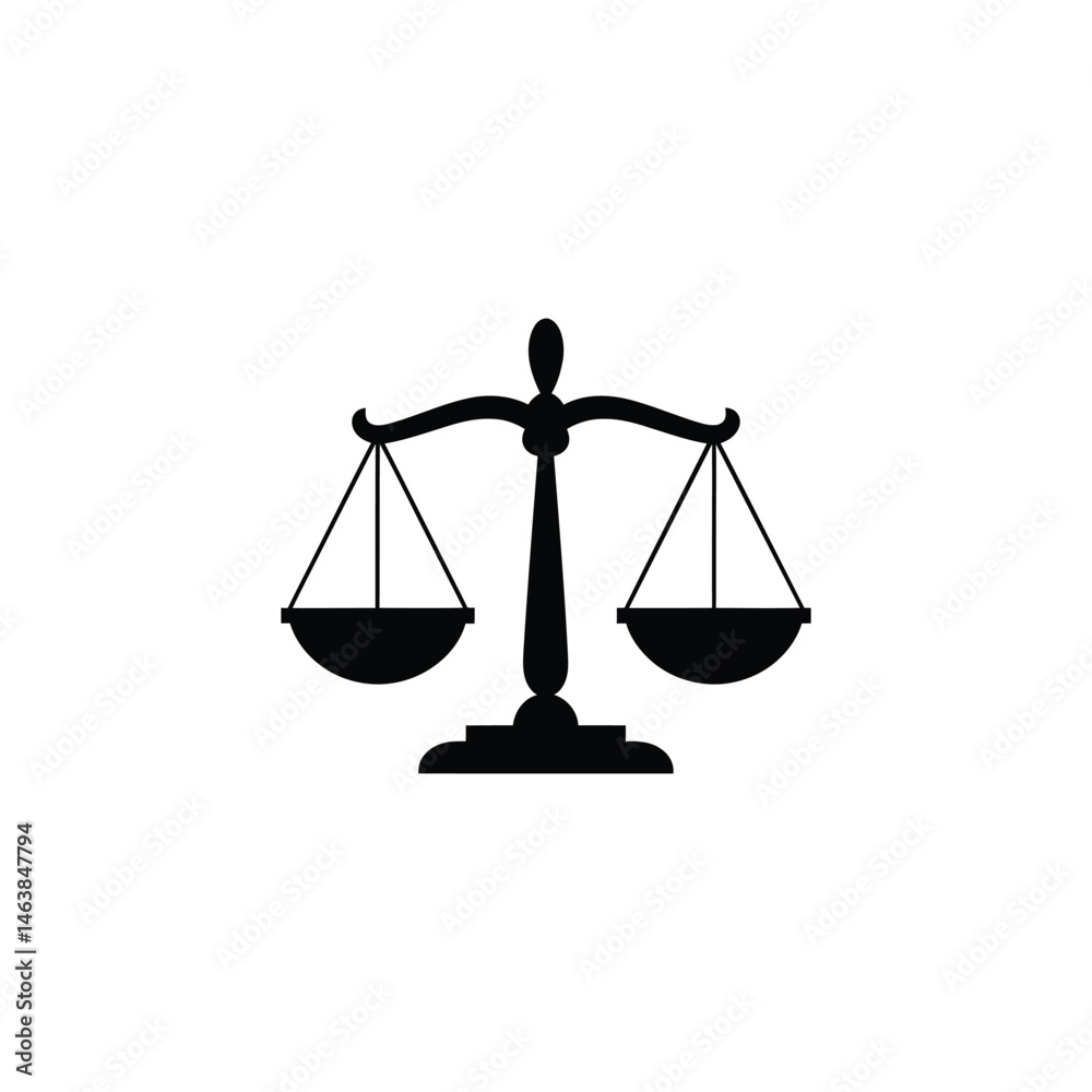 Black Justice Scale Icon on White Background Black Justice Scale Icon on White Background