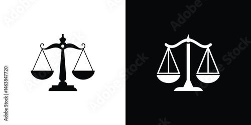 Black and White Justice Scale Icon Set