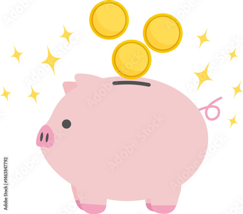 豚の貯金箱とお金のイラスト