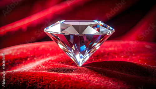 Un diamante brillante tallado de lujo simbolo de poder y riqueza sobre terciopelo rojo