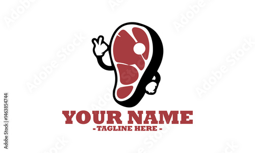 food piece meat funny cartoon face, mascot cartoon healthy food piece of meat vector Icon and sticker of a meat cartoon character logo design