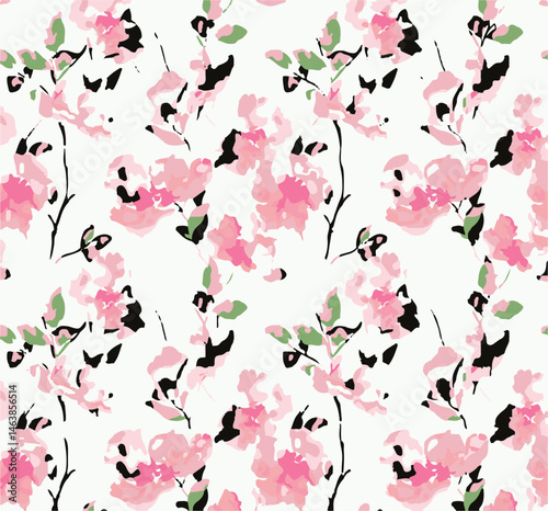 abstract, vector, monochrome, big flowers, all over textiles design, illustration digital image can be used for wrapping paper