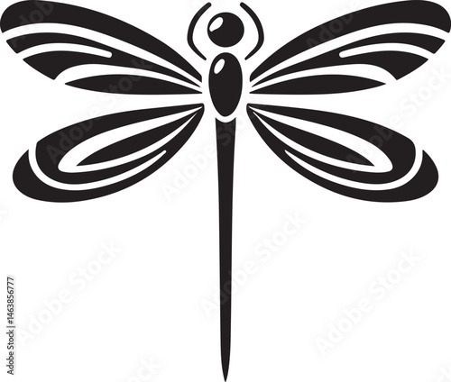 Dragonfly with open wings silhouette, symbolizing freedom, elegance, and nature. Perfect for insect, flight, and graceful vector designs.
