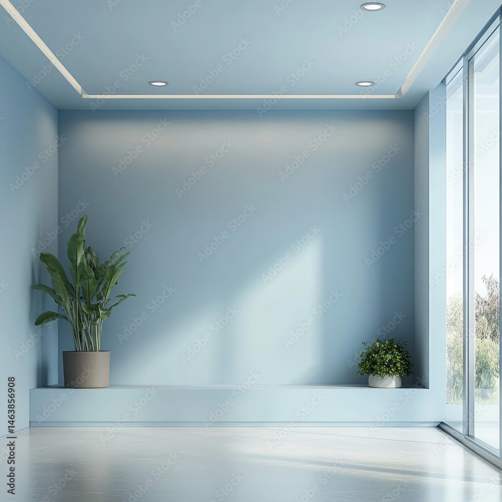 Fototapeta premium Modern light blue minimalist interior